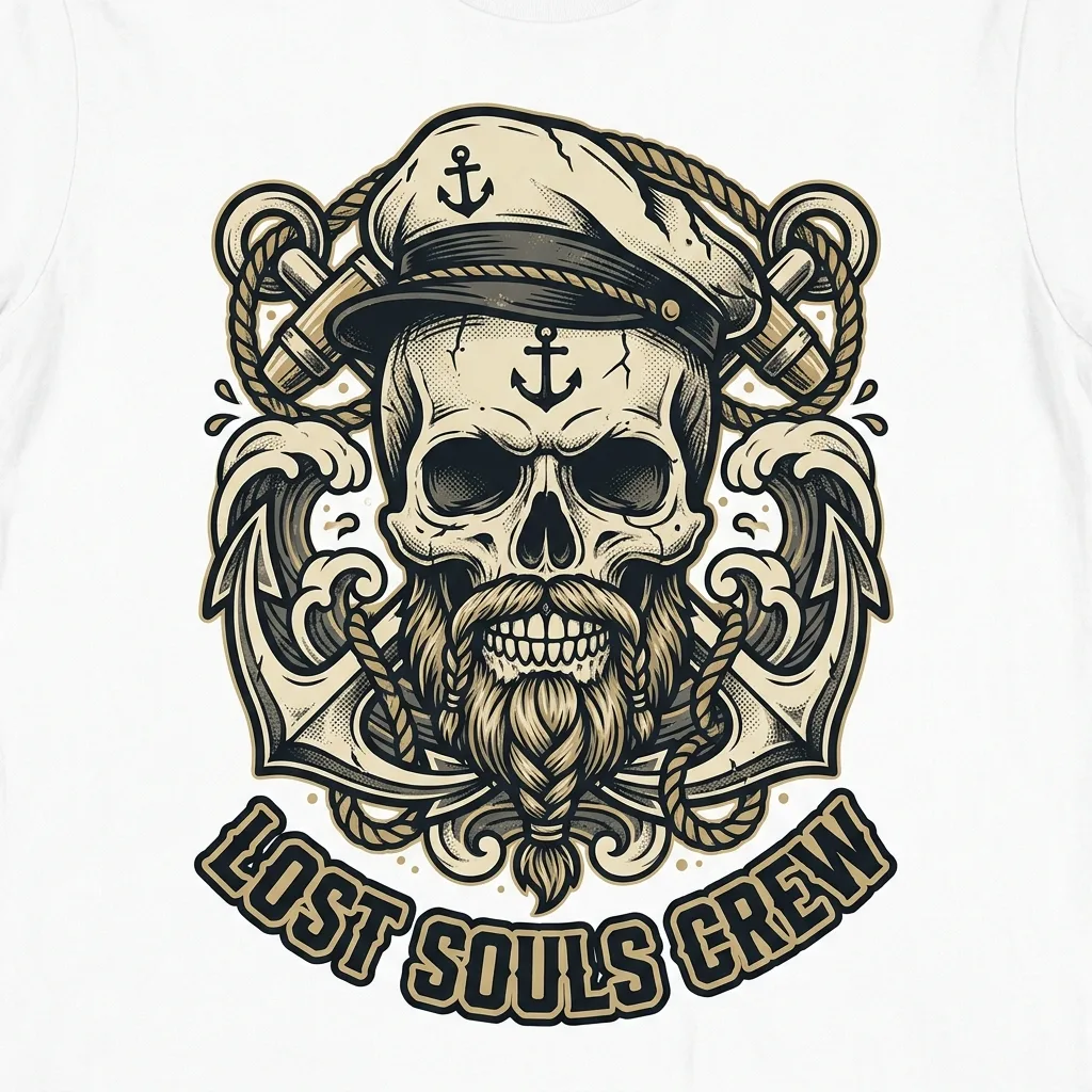 Camiseta con calavera marinera y lettering Lost Souls Crew